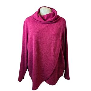 Linea Domani sz3X raspberry soft knit cross-over cowl neck sweater VGUC